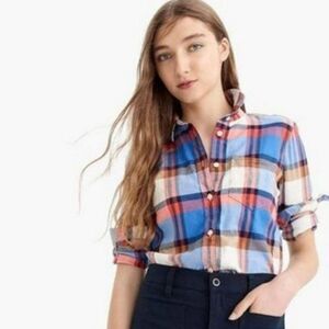 J. Crew Womens 0 Blue White Pacey Plaid Boy Button Down Shirt Top